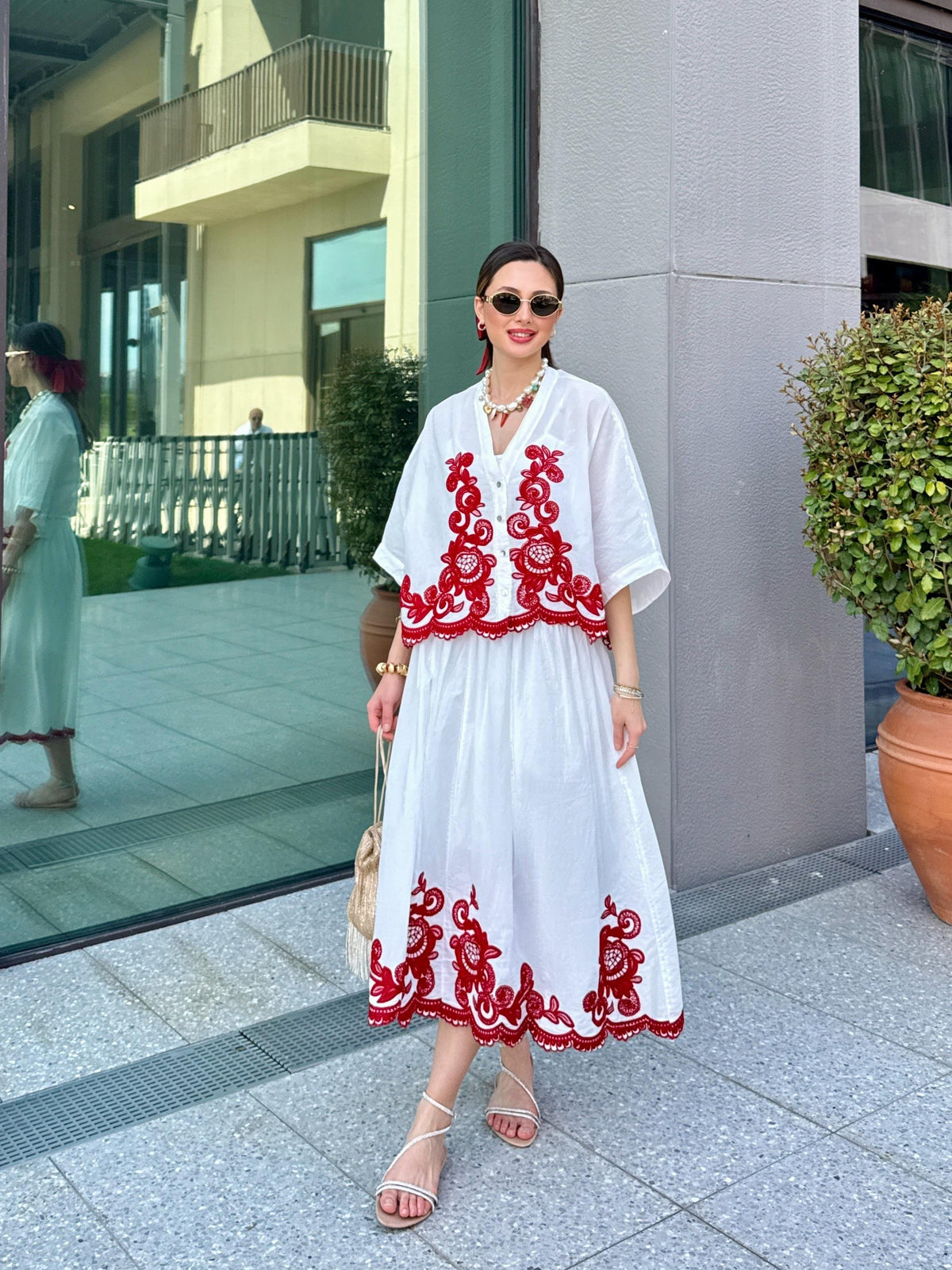 Isabel Embroidered Coordinated Set in Red