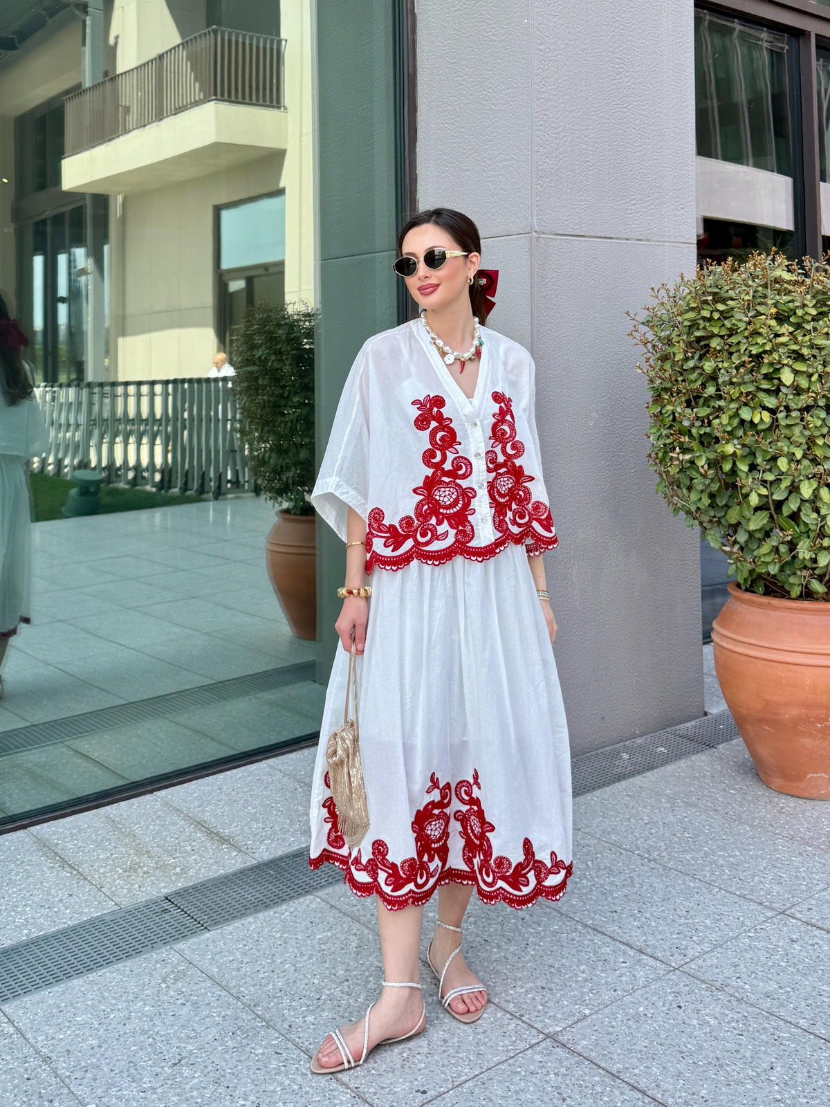 Isabel Embroidered Coordinated Set in Red