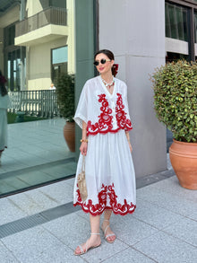 Isabel Embroidered Coordinated Set in Red