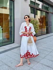 Isabel Embroidered Coordinated Set in Red