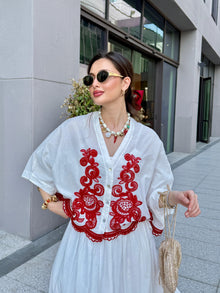 Isabel Embroidered Coordinated Set in Red