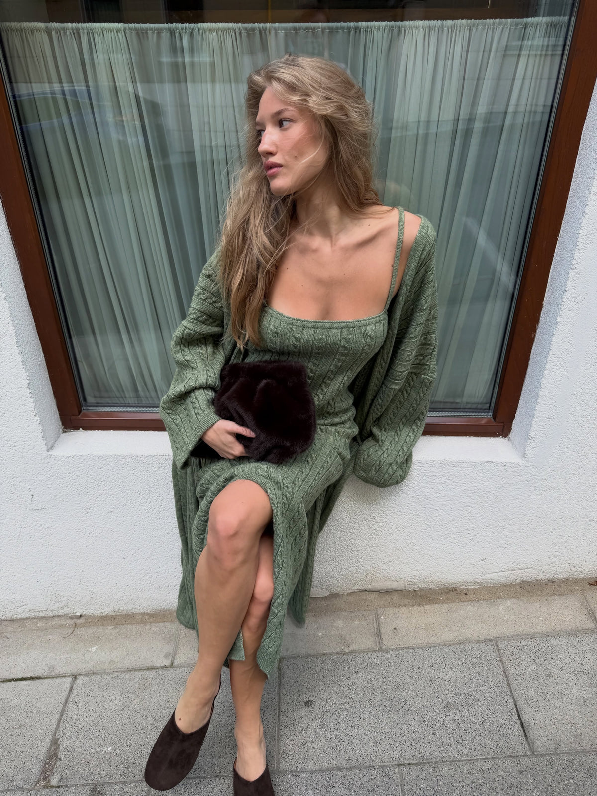 Belize Luxury Woolen Dress with Long Cardigan