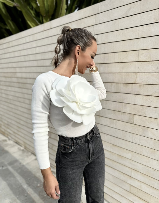 Jenna 3D Flower Applique Blouse