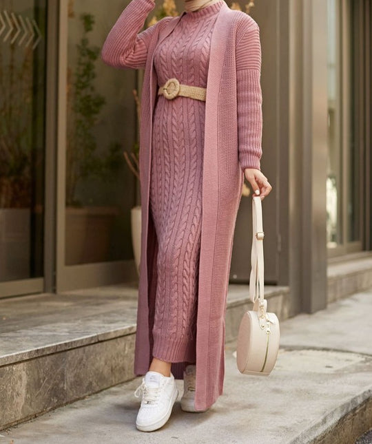 Selena Luxury Woolen Dress with Long Cardigan