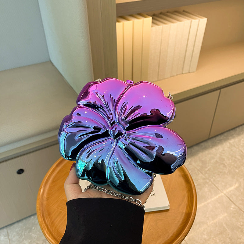 Designer Flower 3D Clutch with Shoulder Chain