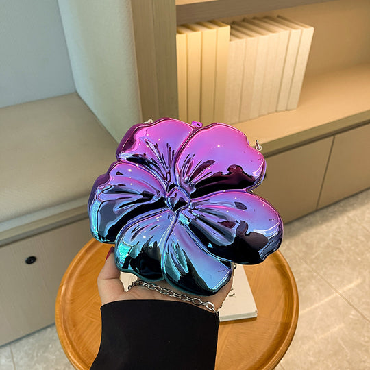 Designer Flower 3D Clutch with Shoulder Chain