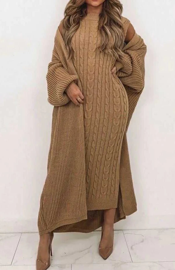 Selena Luxury Woolen Dress with Long Cardigan – TrenBee