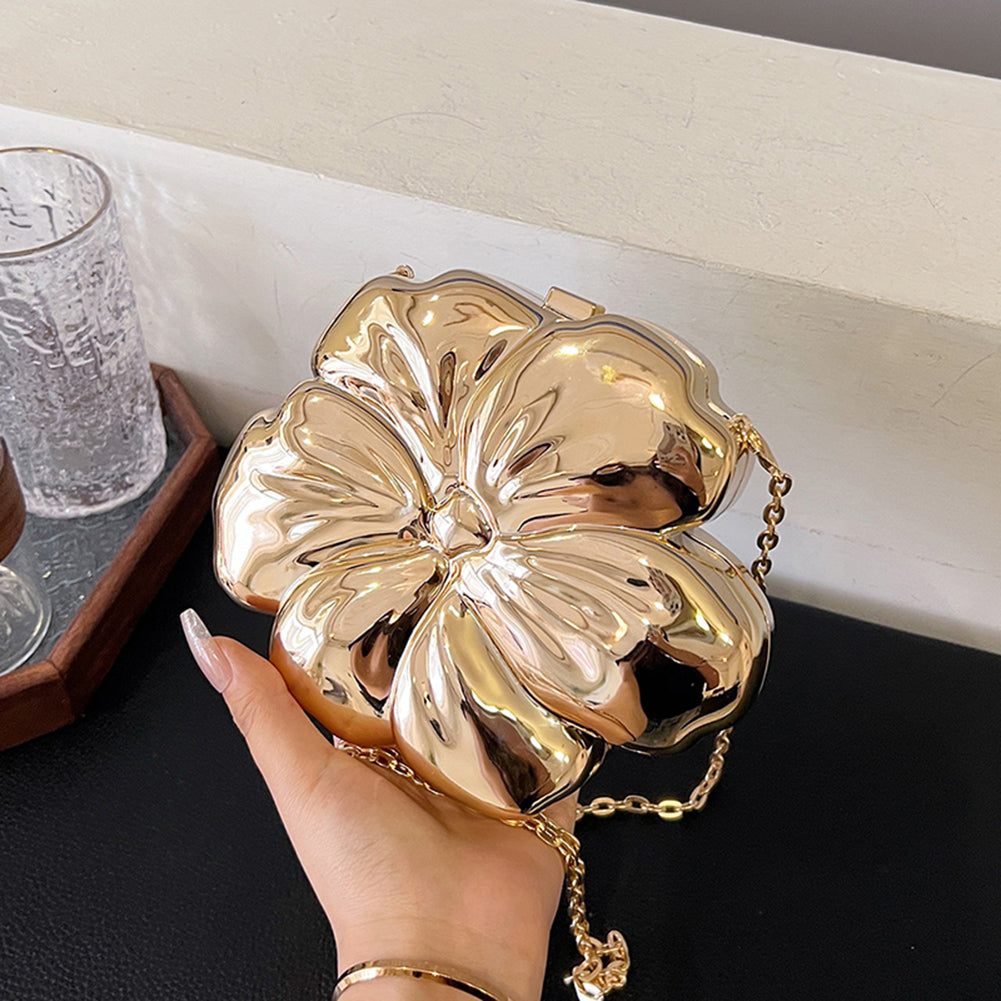 Designer Flower 3D Clutch with Shoulder Chain