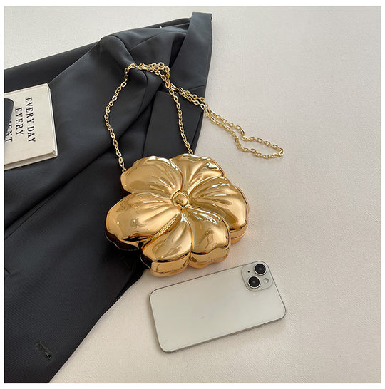 Designer Flower 3D Clutch with Shoulder Chain