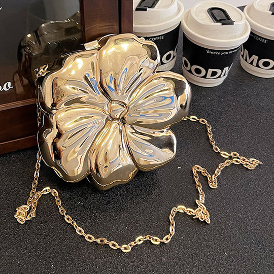 Designer Flower 3D Clutch with Shoulder Chain