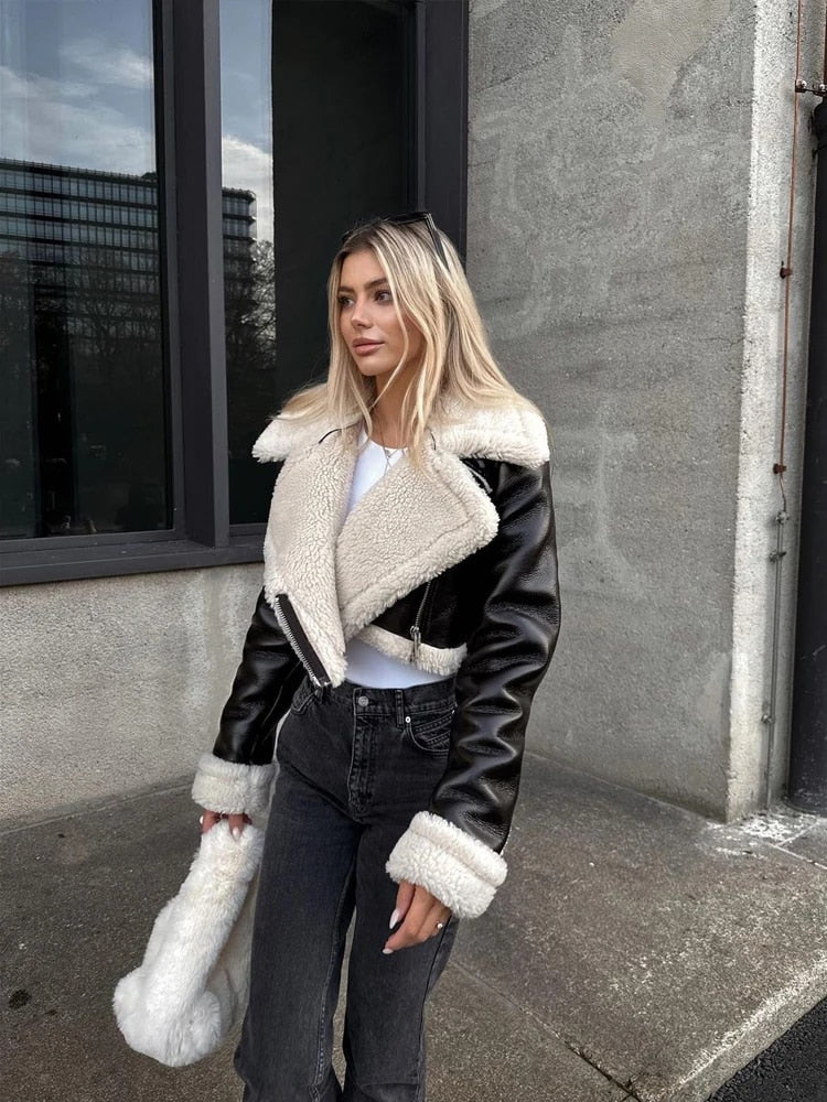 Yalda Short Jacket with faux leather finish