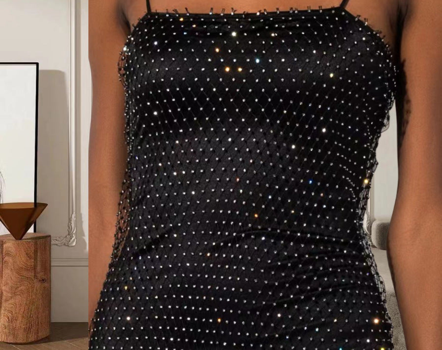 Rhinestone Fishnet Dress with Inner layer