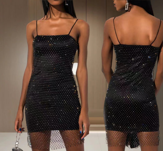 Rhinestone Fishnet Dress with Inner layer