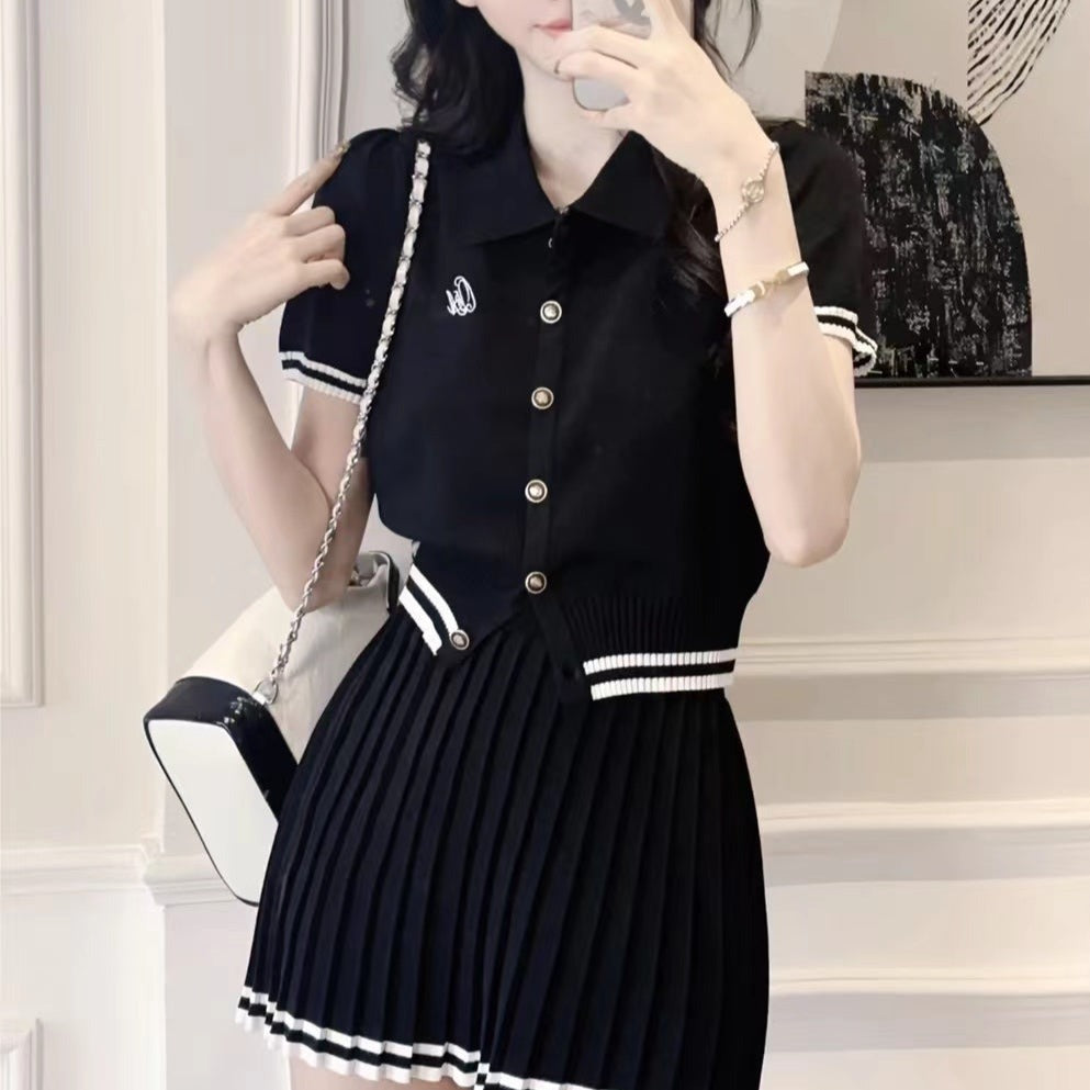 Blake Ribbed Coord Set with Pleated Skirt
