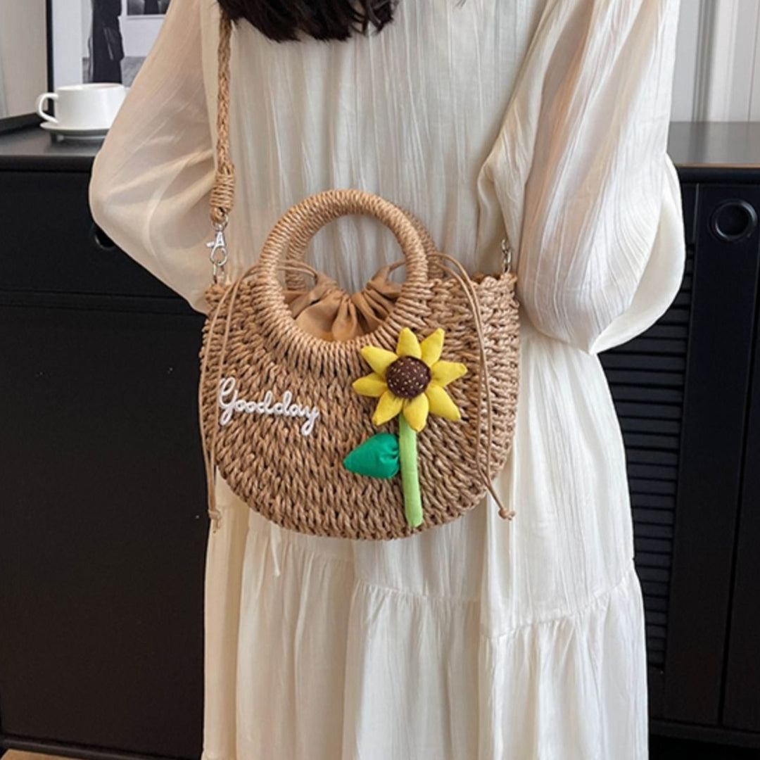 Goodday Tote Bag with Woven Straw detailing
