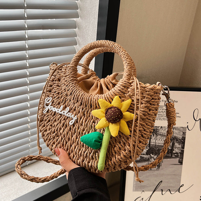 Goodday Tote Bag with Woven Straw detailing