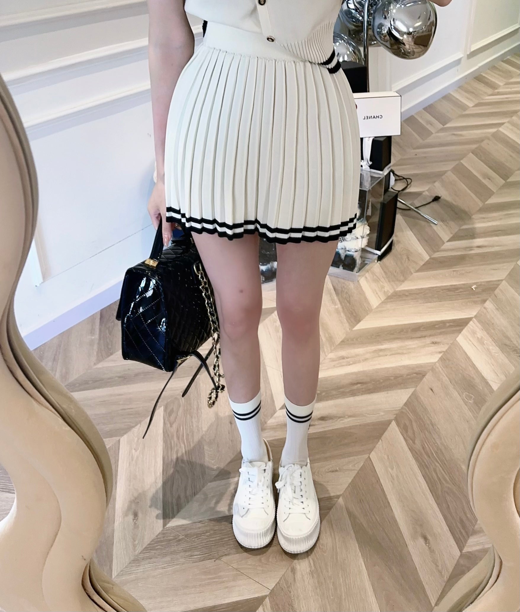 Blake Ribbed Coord Set with Pleated Skirt