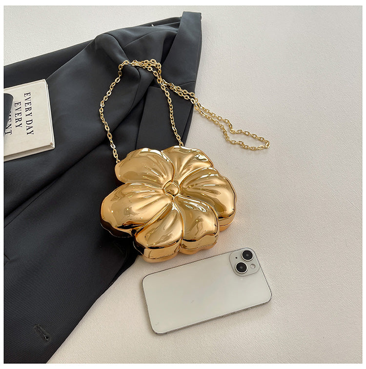 Designer Flower 3D Clutch with Shoulder Chain