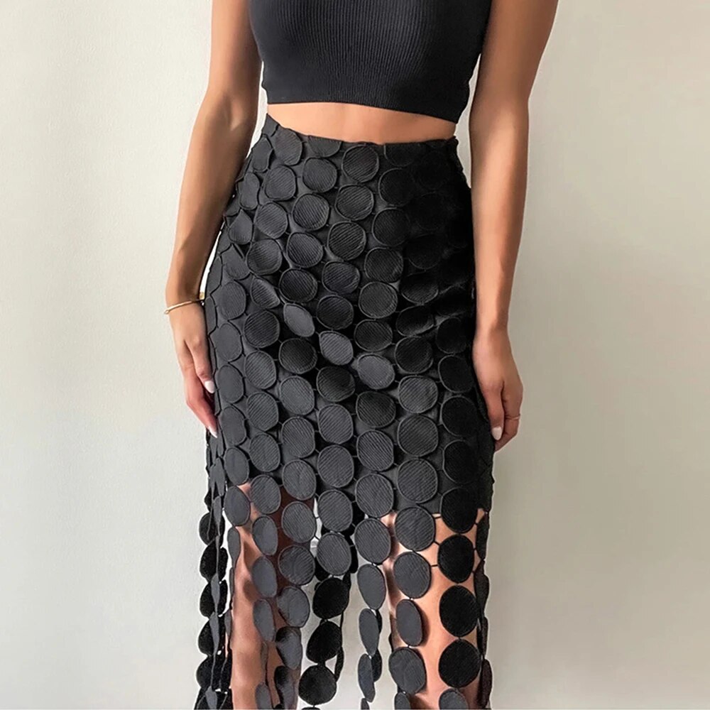 Alessia Laser Cut Skirt with Tassels