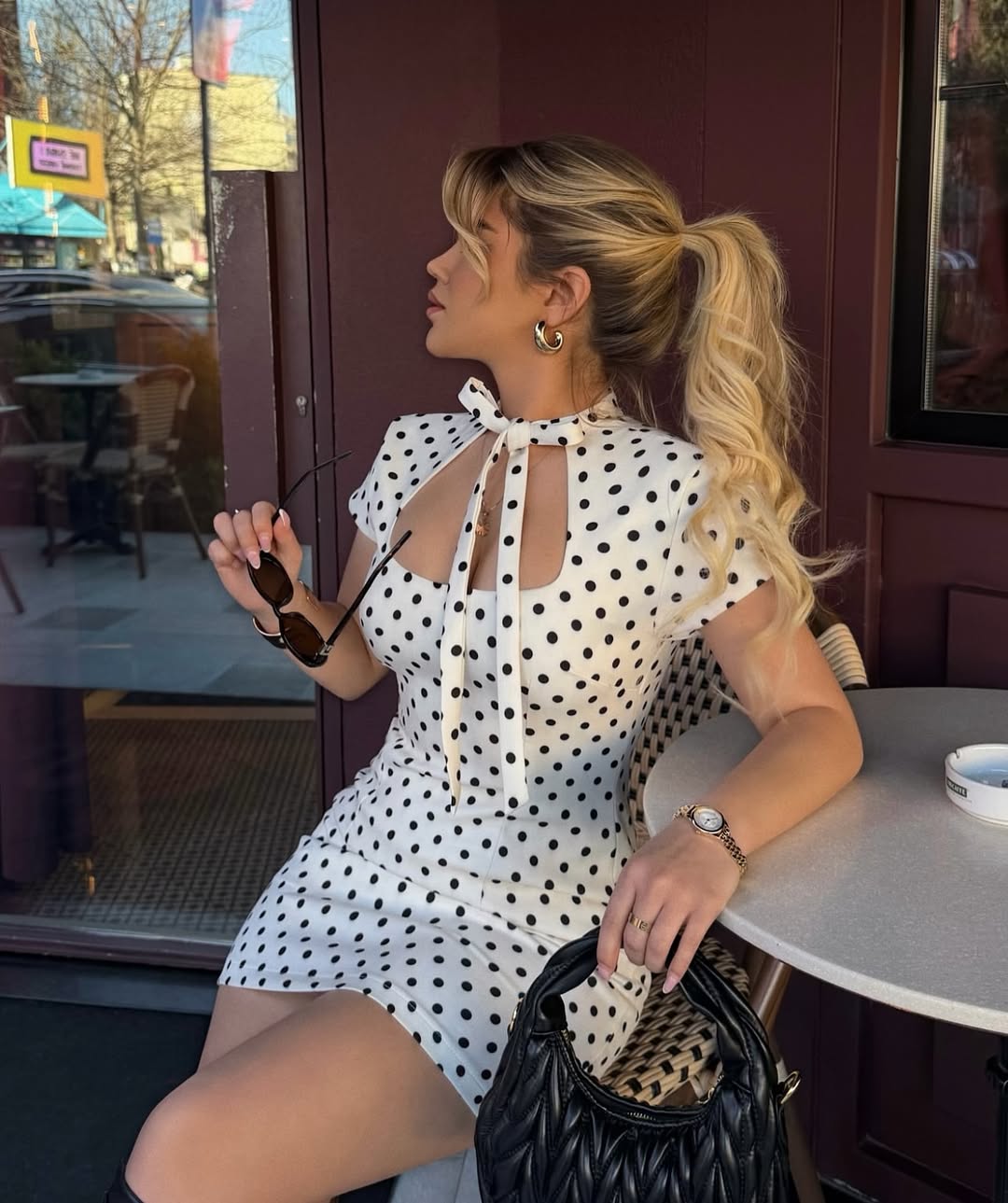 Thea Polka Dot Short Dress with Tie Detail