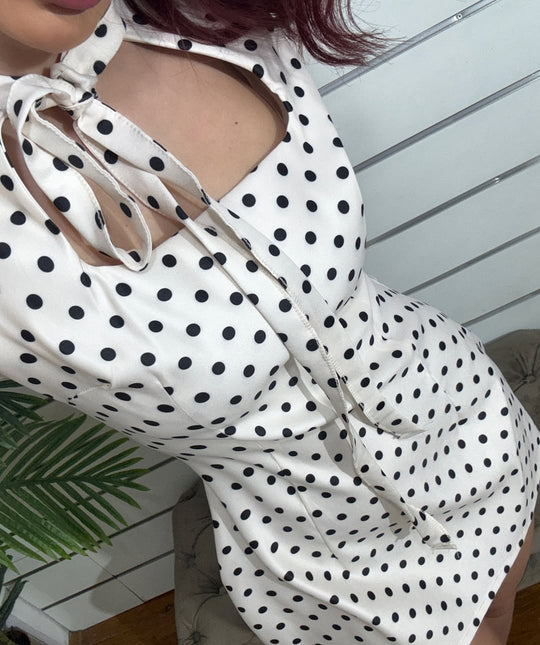 Thea Polka Dot Short Dress with Tie Detail