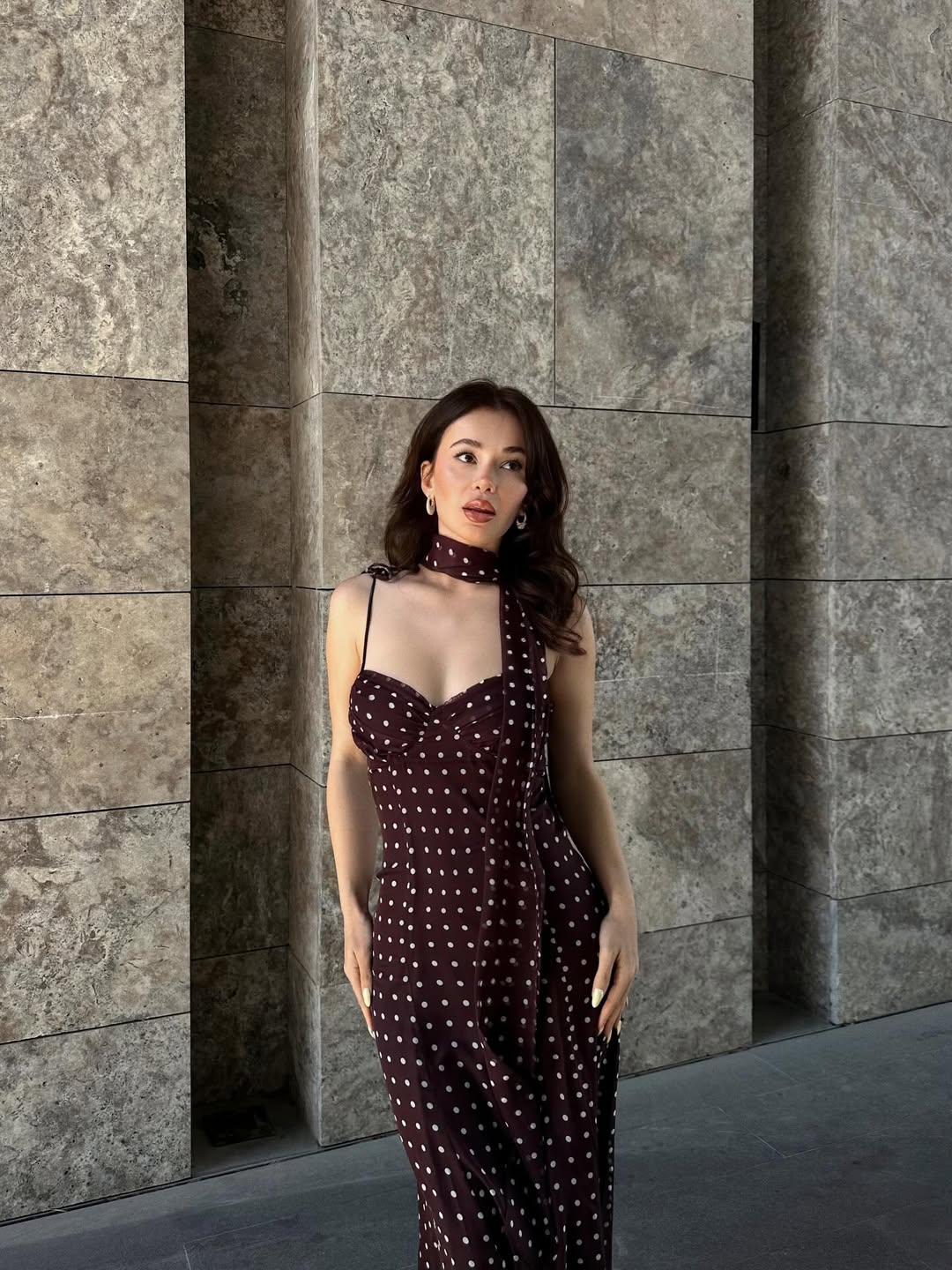 Janet Polka Dot Dress with Scarf
