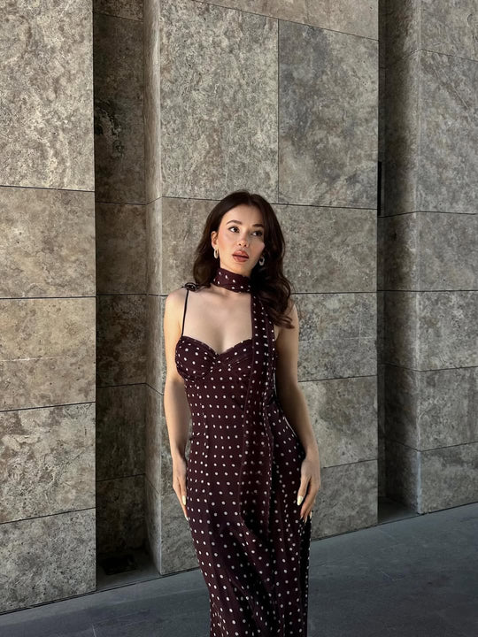 Janet Polka Dot Dress with Scarf
