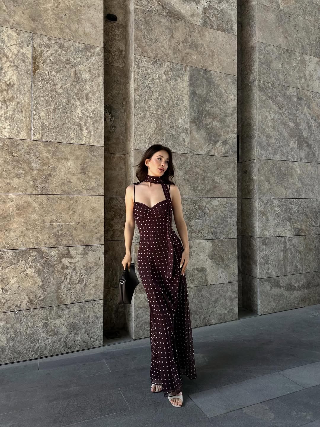 Janet Polka Dot Dress with Scarf