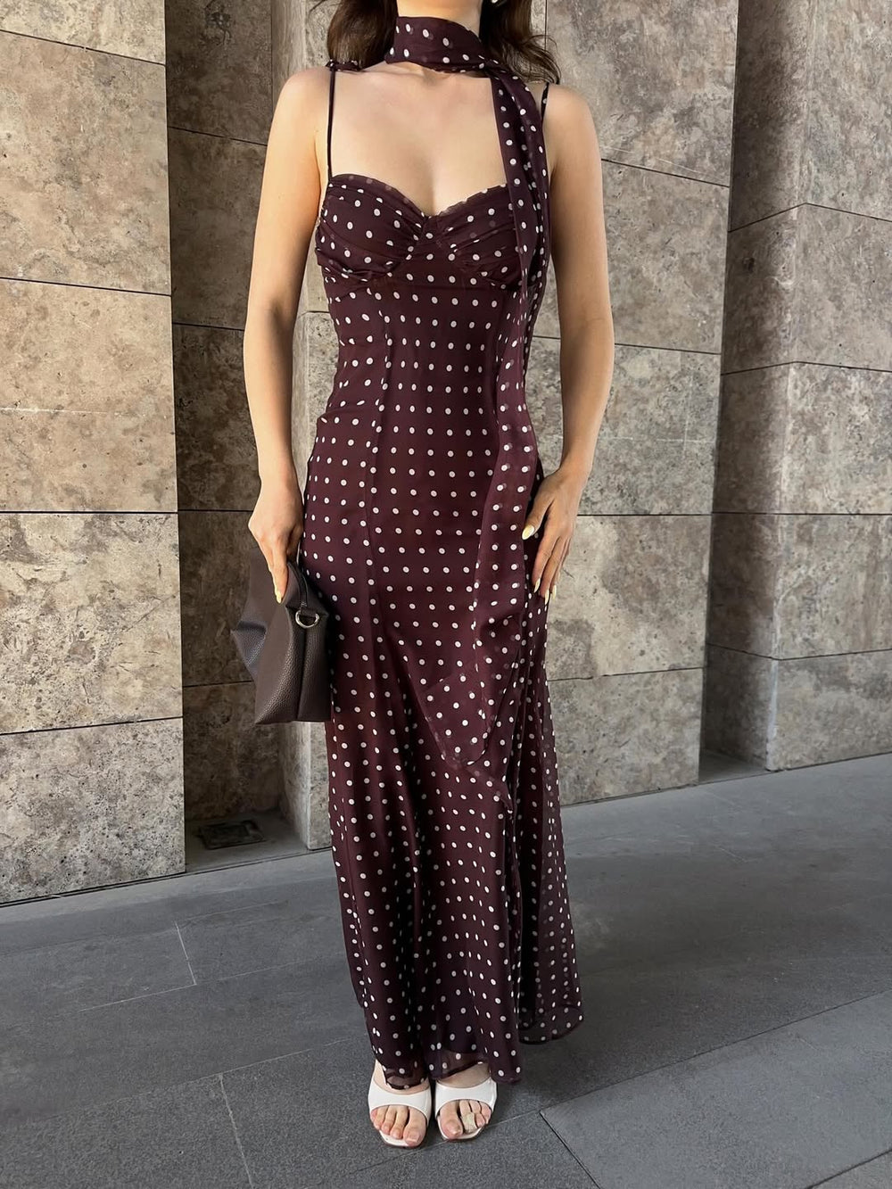 Janet Polka Dot Dress with Scarf