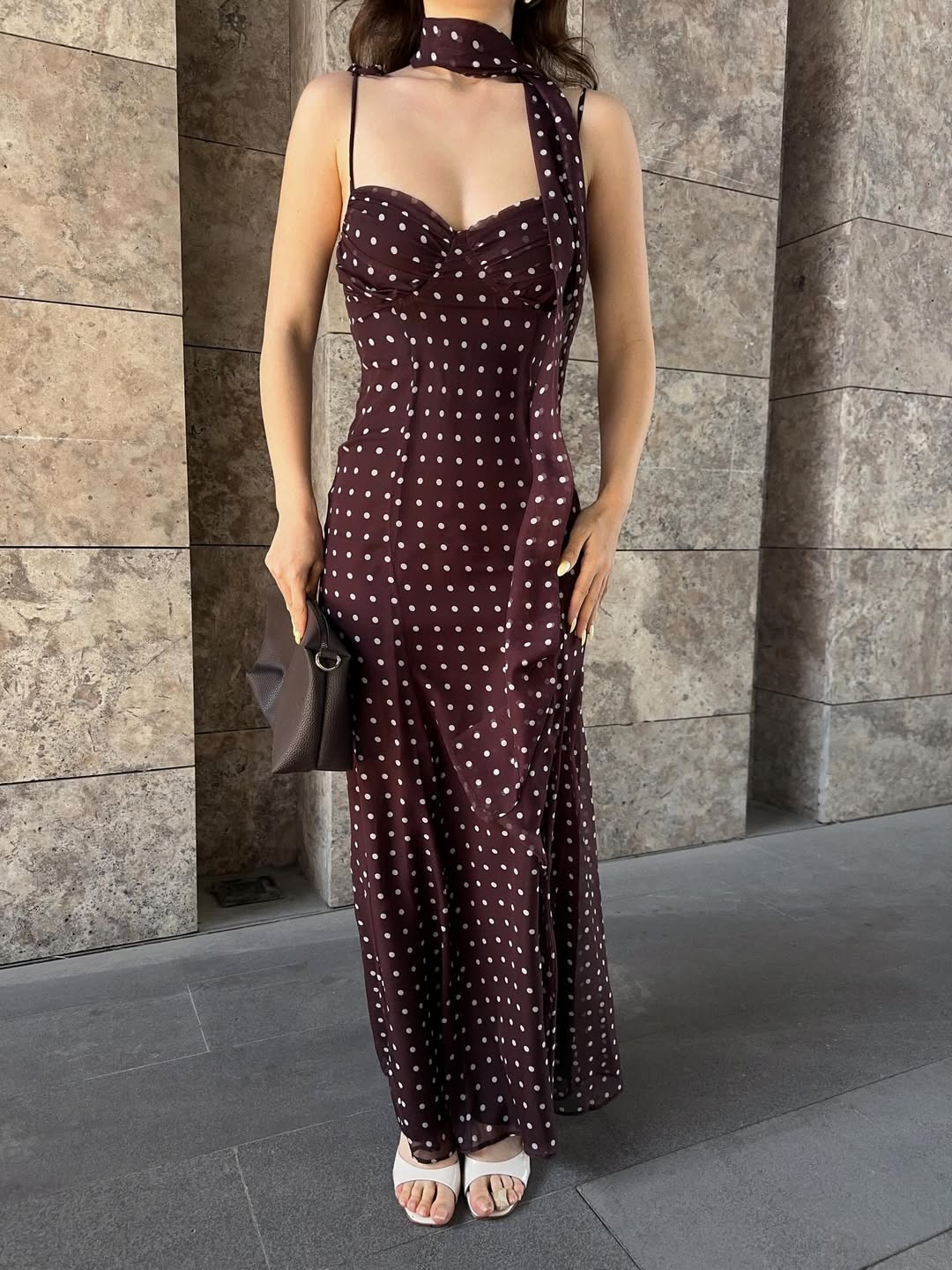 Janet Polka Dot Dress with Scarf