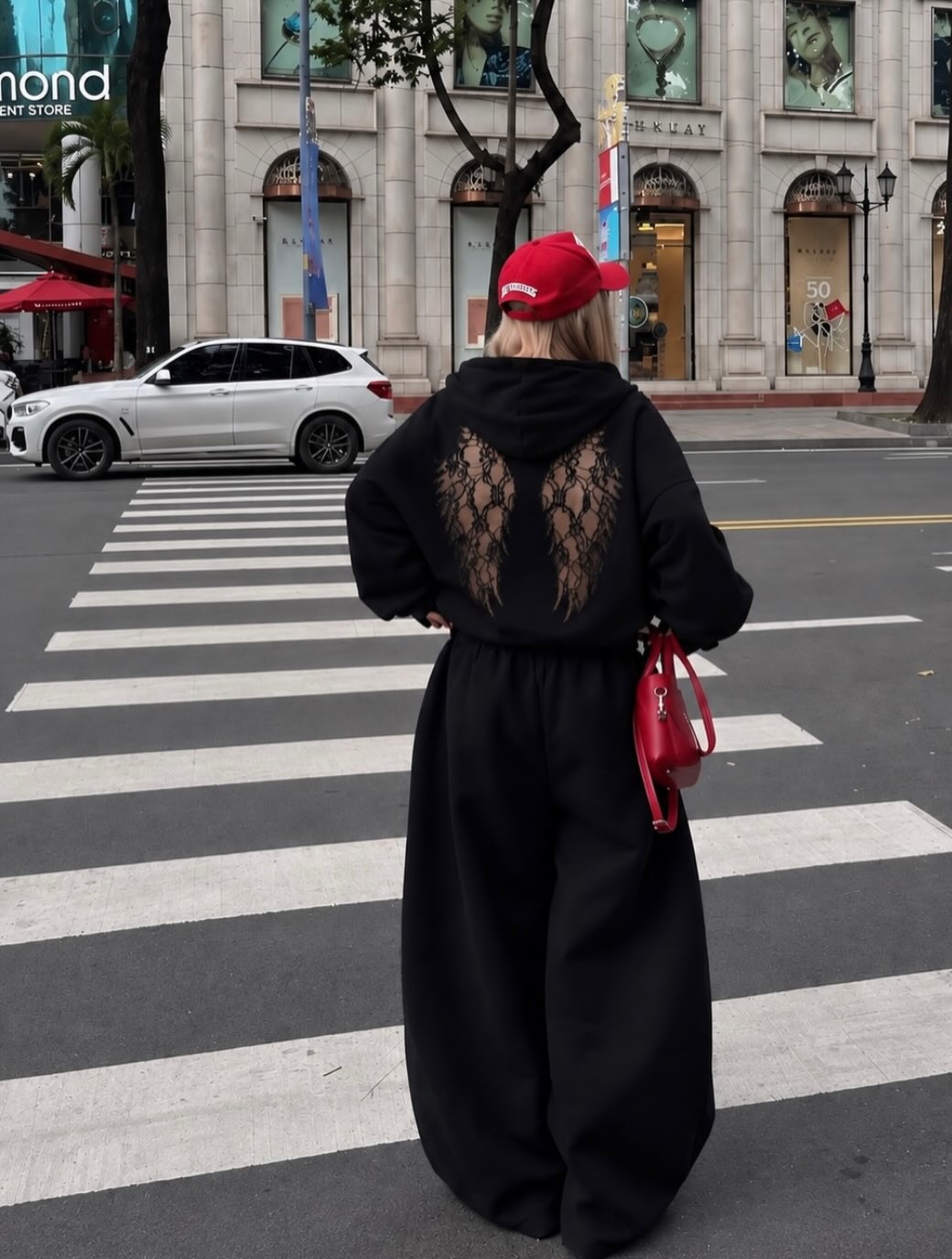 Hazel Sheer Mesh Wings Oversized Hoodie