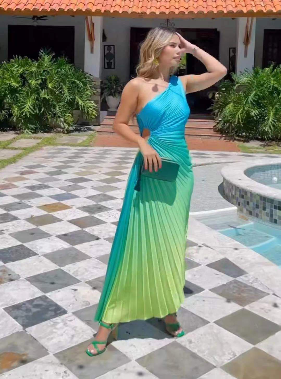 Elle Pleated Diagonal Dress