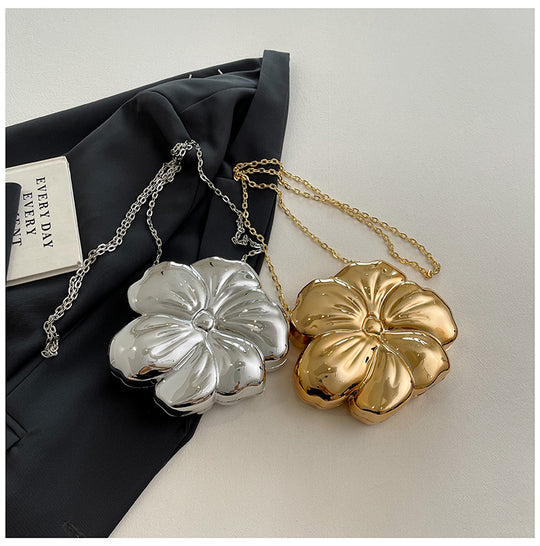 Designer Flower 3D Clutch with Shoulder Chain