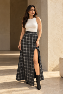 Irish Plaid Skirt with Slit Detailing