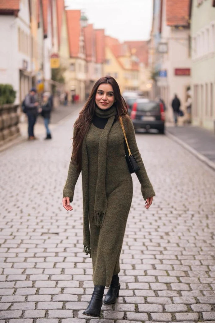 Bianca luxury Woolen Dress with Scarf