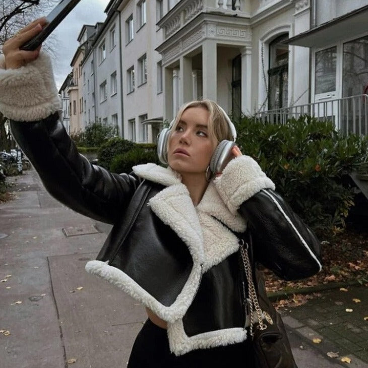 Yalda Short Jacket with faux leather finish