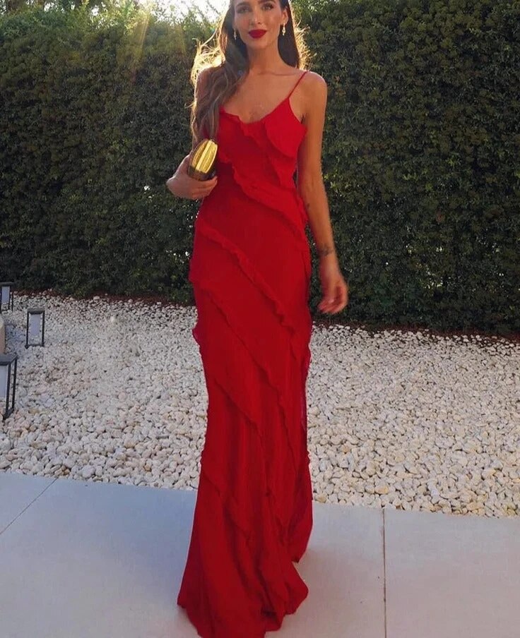 Stormi Maxi floor length Dress with Ruffle Detailing