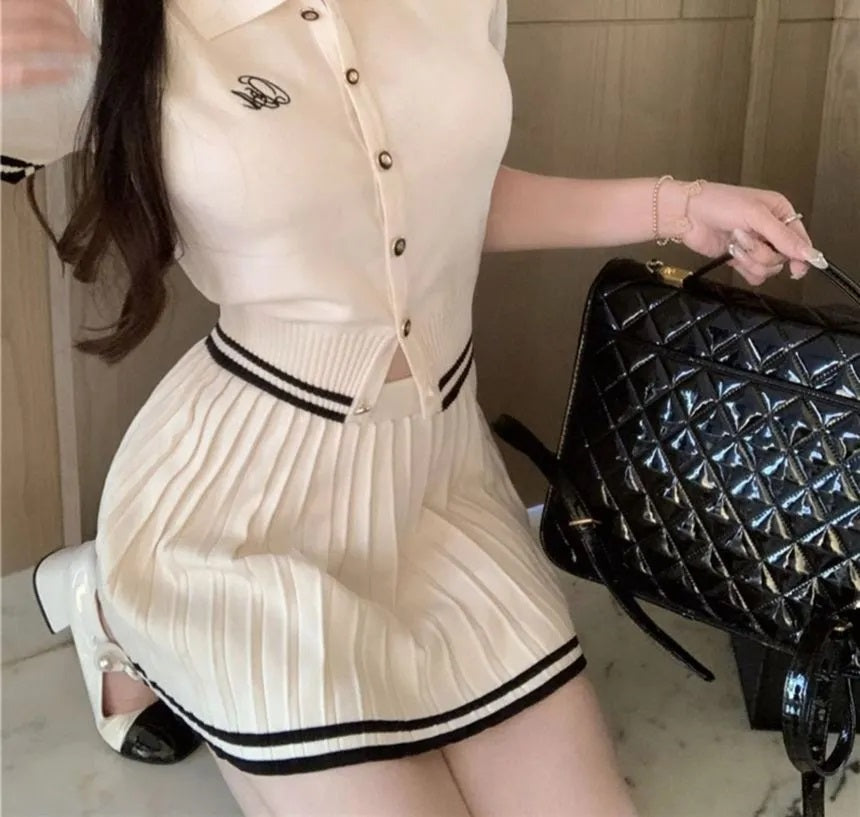 Blake Ribbed Coord Set with Pleated Skirt