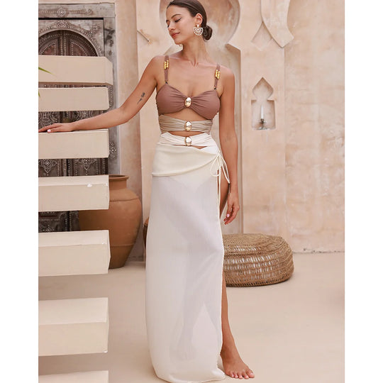 Izzie Swimsuit with Skirt in Brown