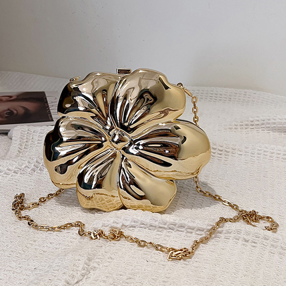 Designer Flower 3D Clutch with Shoulder Chain
