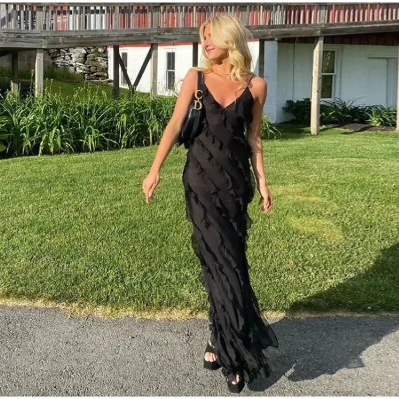 Stormi Maxi floor length Dress with Ruffle Detailing