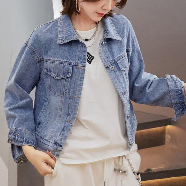 Pearl Denim Jacket with 3D heart Detailing