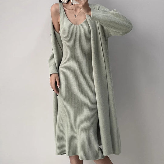Ferria Luxury Woolen Dress with Cardigan