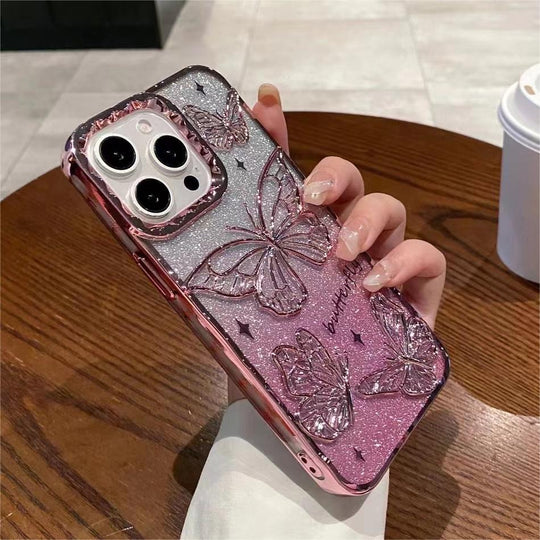 3D Bling Butterfly Quicksand Gradient Shockproof Mobile Case