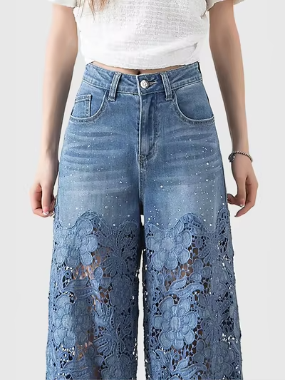 Perry Embellished Wide legged Jeans