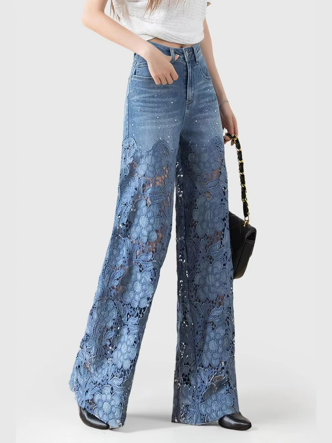 Perry Embellished Wide legged Jeans