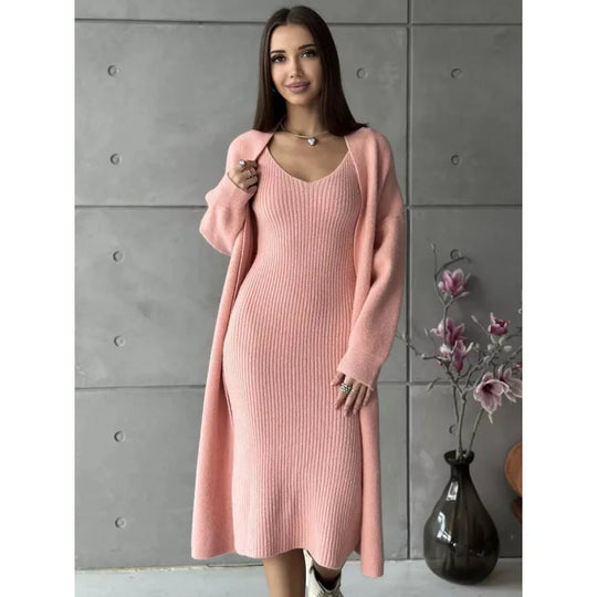 Ferria Luxury Woolen Dress with Cardigan