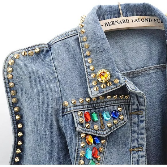 Alison Cropped Denim Jacket with 3D stone Detailing