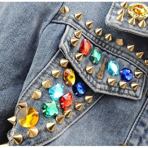Alison Cropped Denim Jacket with 3D stone Detailing