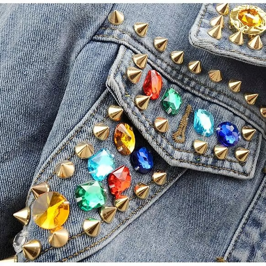 Alison Cropped Denim Jacket with 3D stone Detailing